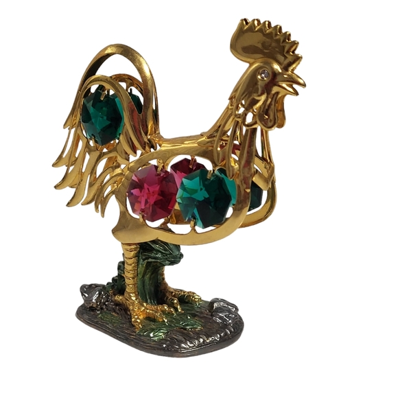 Roaster Statue on Pewter land,Multi- Colored Swarovski Austrian Crystal. - Picture 7 of 7